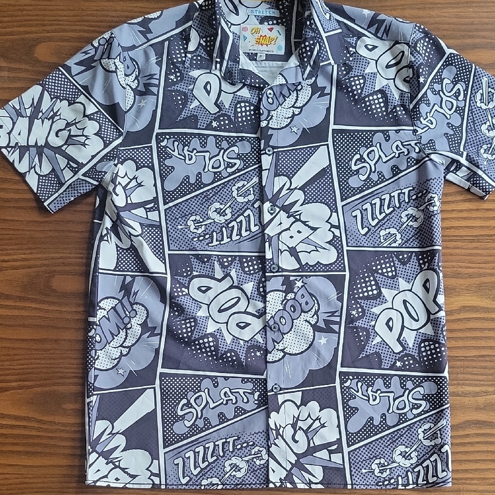 OH SNAP! Men's Comic Print Short-Sleeve Button-Up Shirt | Size: S
